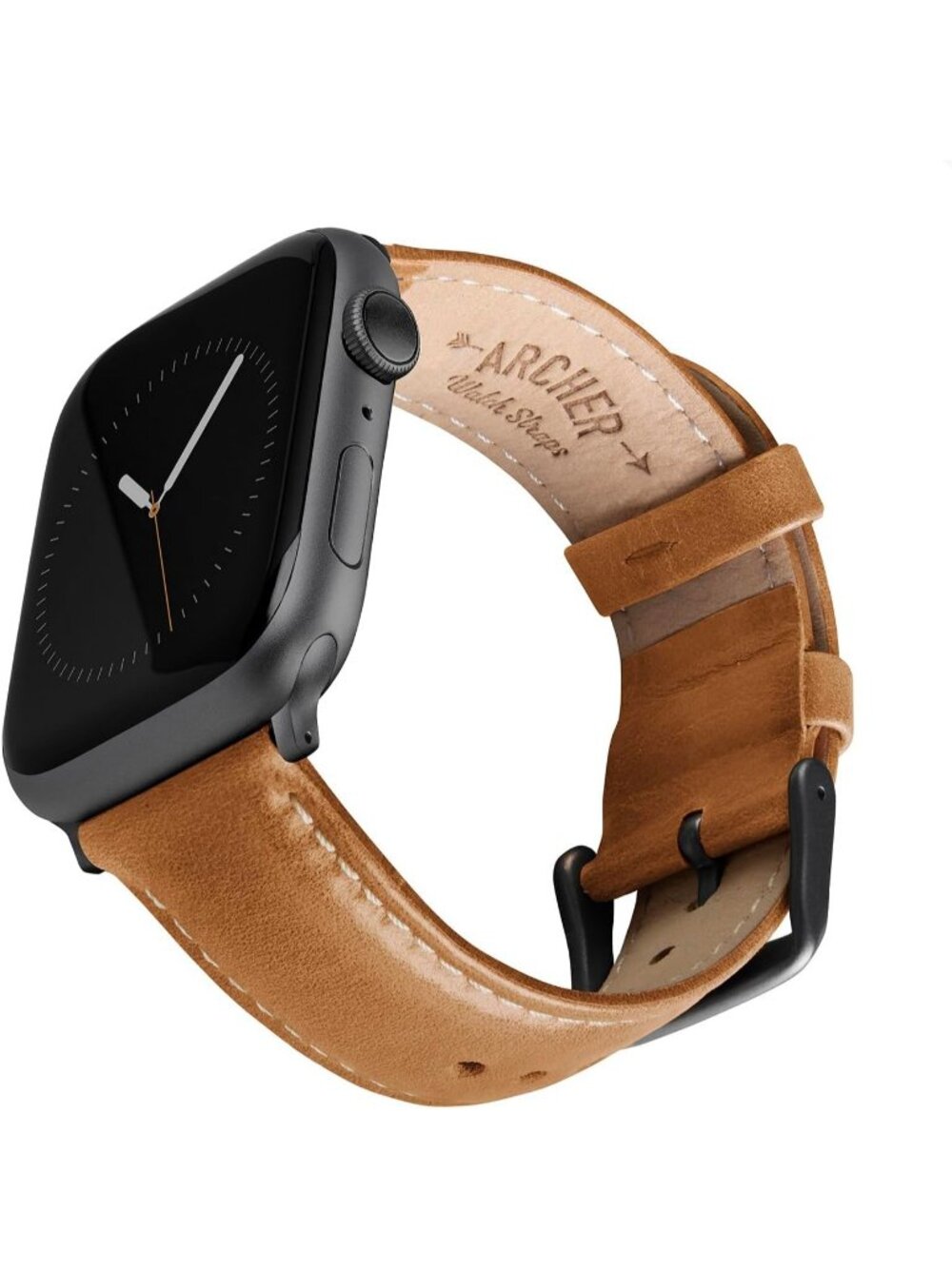 Men's Camel Tan/Natural Thread, Matte Gray Hardware Leather Straps Apple Watch